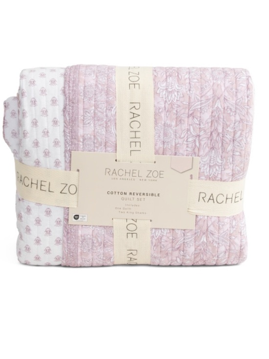 Rachel Zoe Pink and White Reversible Cotton Quilt Set